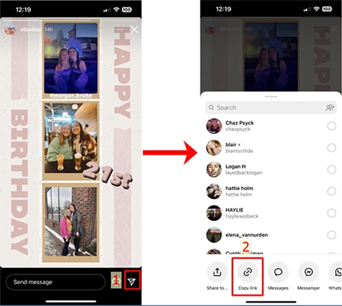 copy story link in app