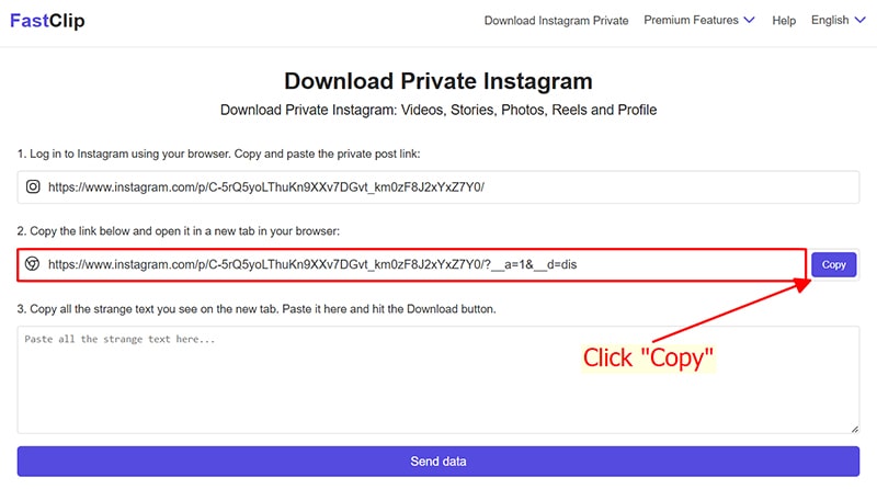 copy temporary link in cell number 2